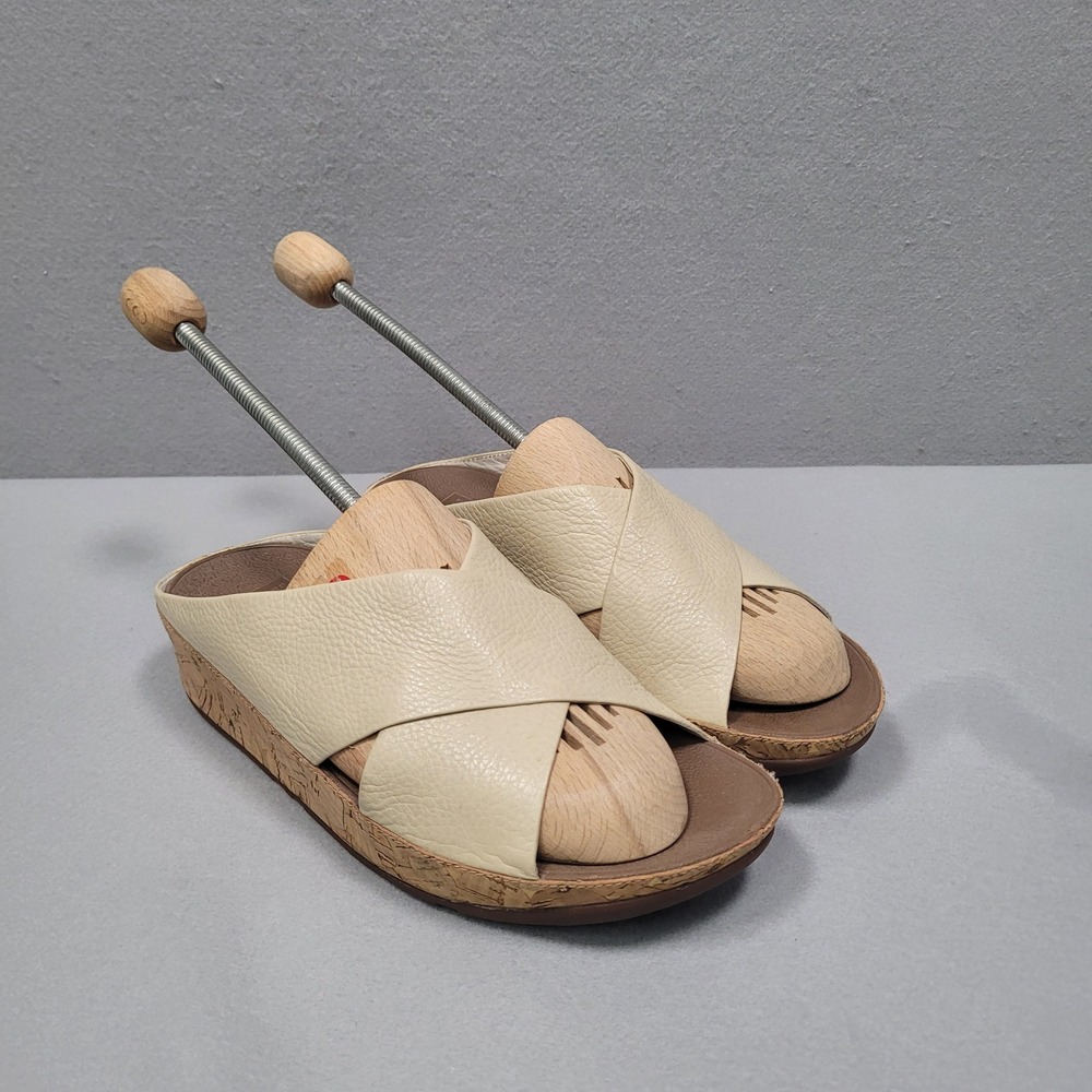 FitFlop Womens Lulu Cross Backless Cork Sandals Cream Leather US 8 A43-194